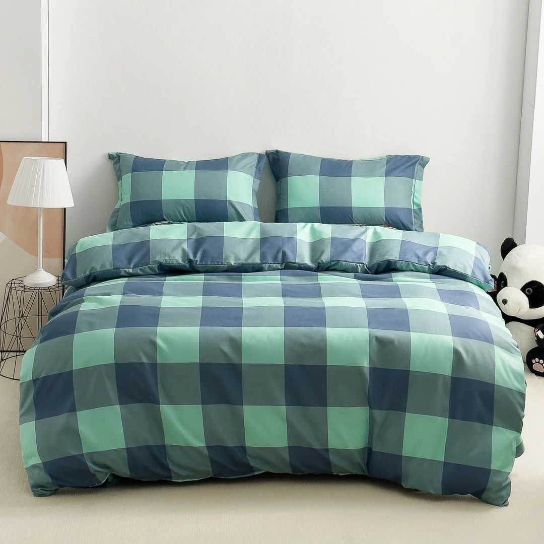 绿方格子四件套水洗斜纹棉床上用品加厚床品4件套格子简约床品