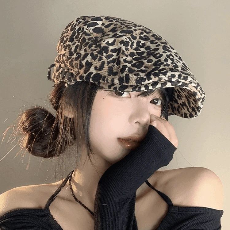 网红蹦迪豹纹夏季韩版软顶显脸小遮脸前进帽子男女同款