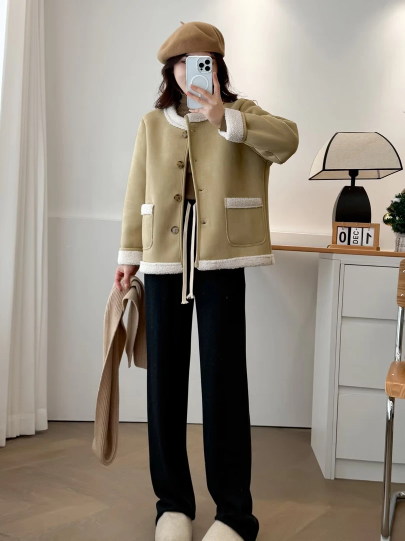 大码冬季新款时尚气质减龄麂皮绒加厚加绒外套927