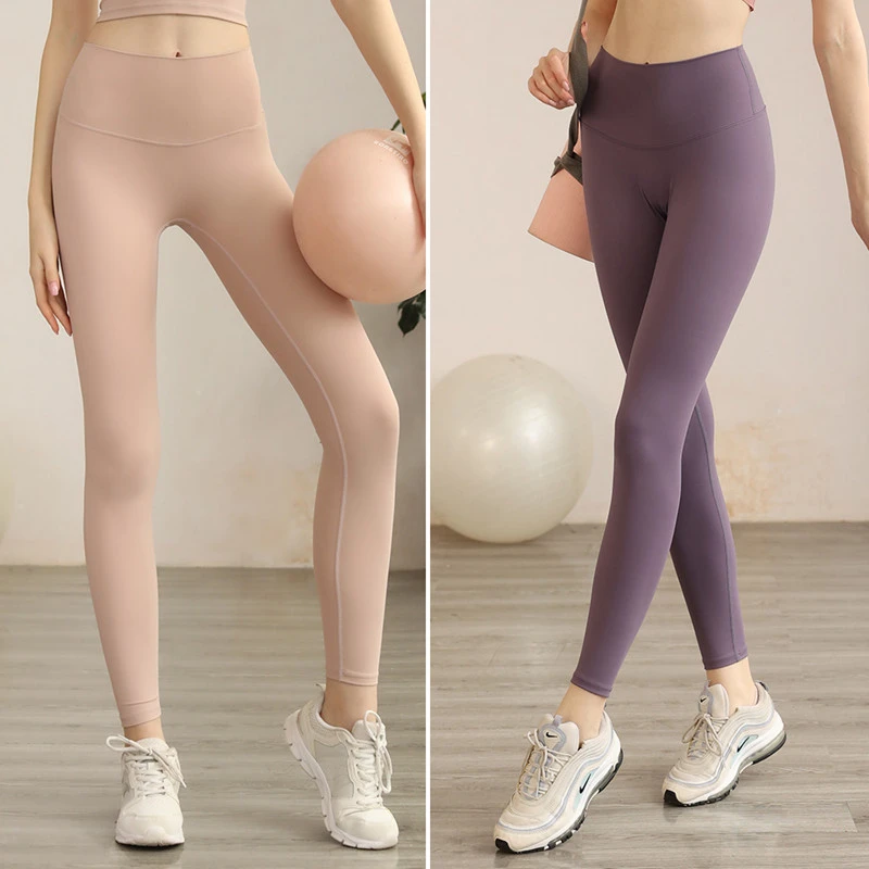 无痕裸感瑜伽裤女高腰收腹提臀健身裤外穿运动紧身跑步运动裤薄款
