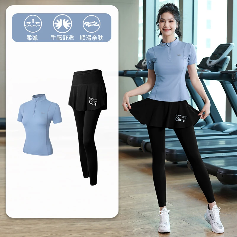 夏季薄款跑步运动套装女短袖健身服显瘦速干衣专业瑜伽服两件套