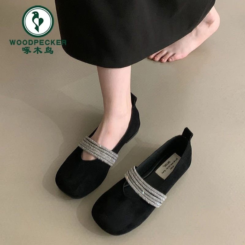 啄木鸟法式平底设计感单鞋2024新款夏季仙女风复古水钻玛丽珍瓢鞋