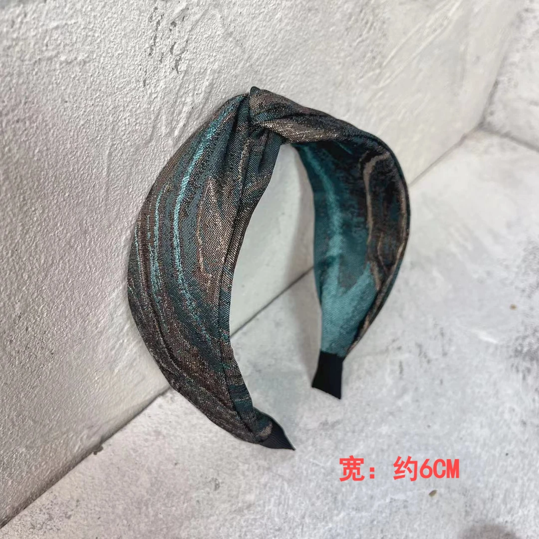 J588时尚气质百搭发饰复古轻奢水墨蓝宽边简约发箍韩版手工头箍