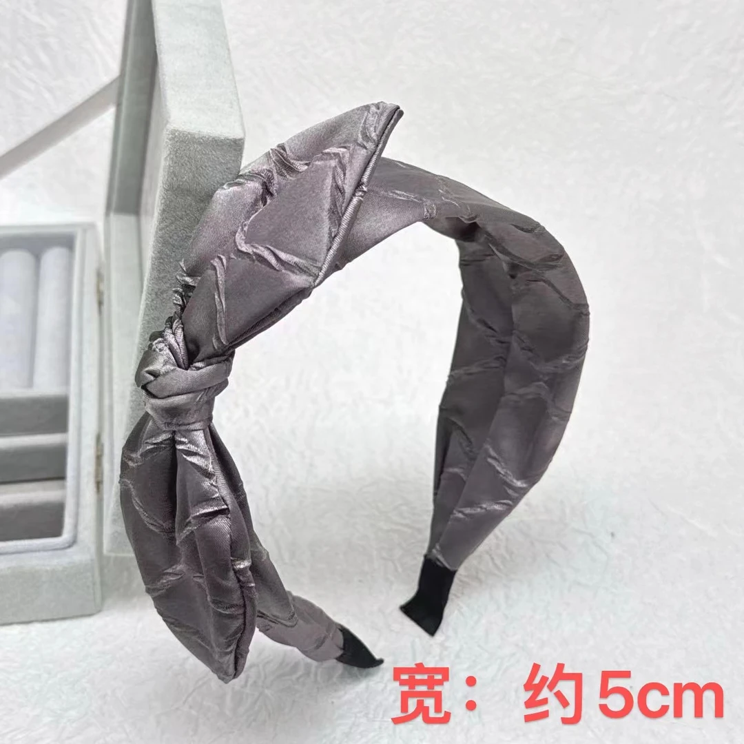 K415气质减龄百搭发饰银灰侧边蝴蝶结简约宽边发箍复古韩版头箍