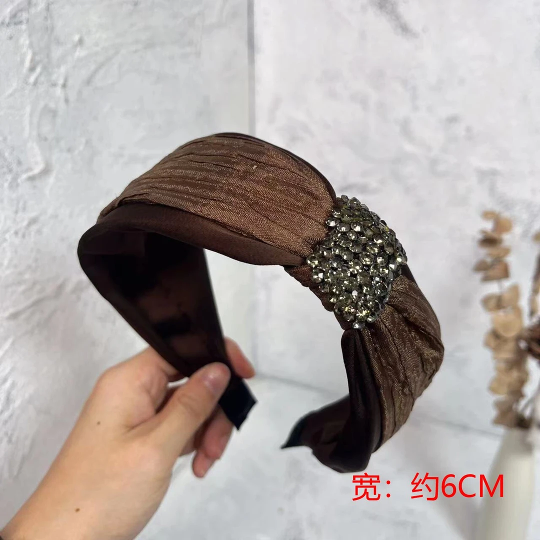 J646韩版气质轻奢发饰复古咖色宽边重工百搭发箍时尚简约经典头箍