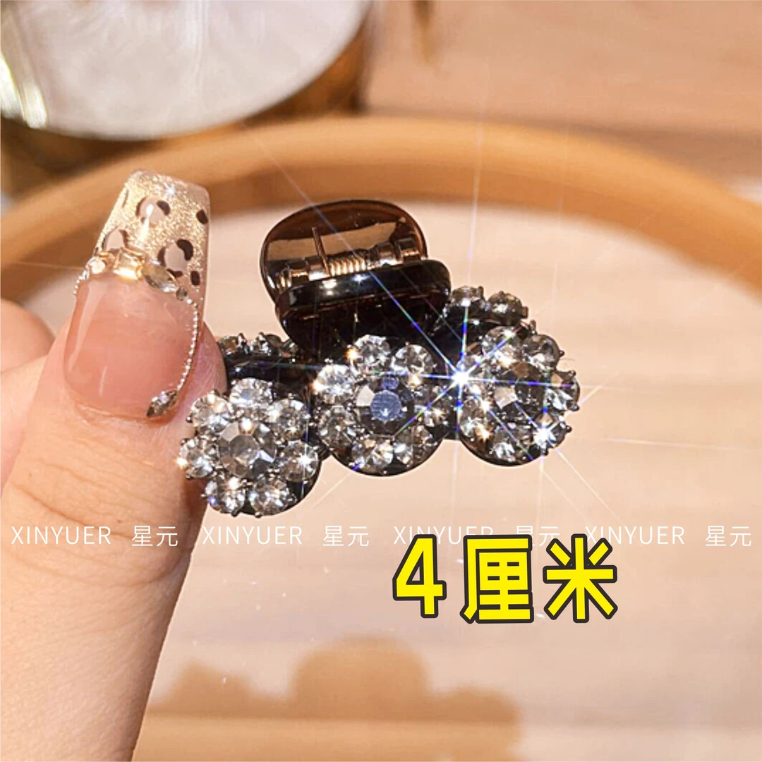 【1034】4cm满钻梅花钻重工小刘海抓夹半扎小发饰百搭气质轻奢发夹