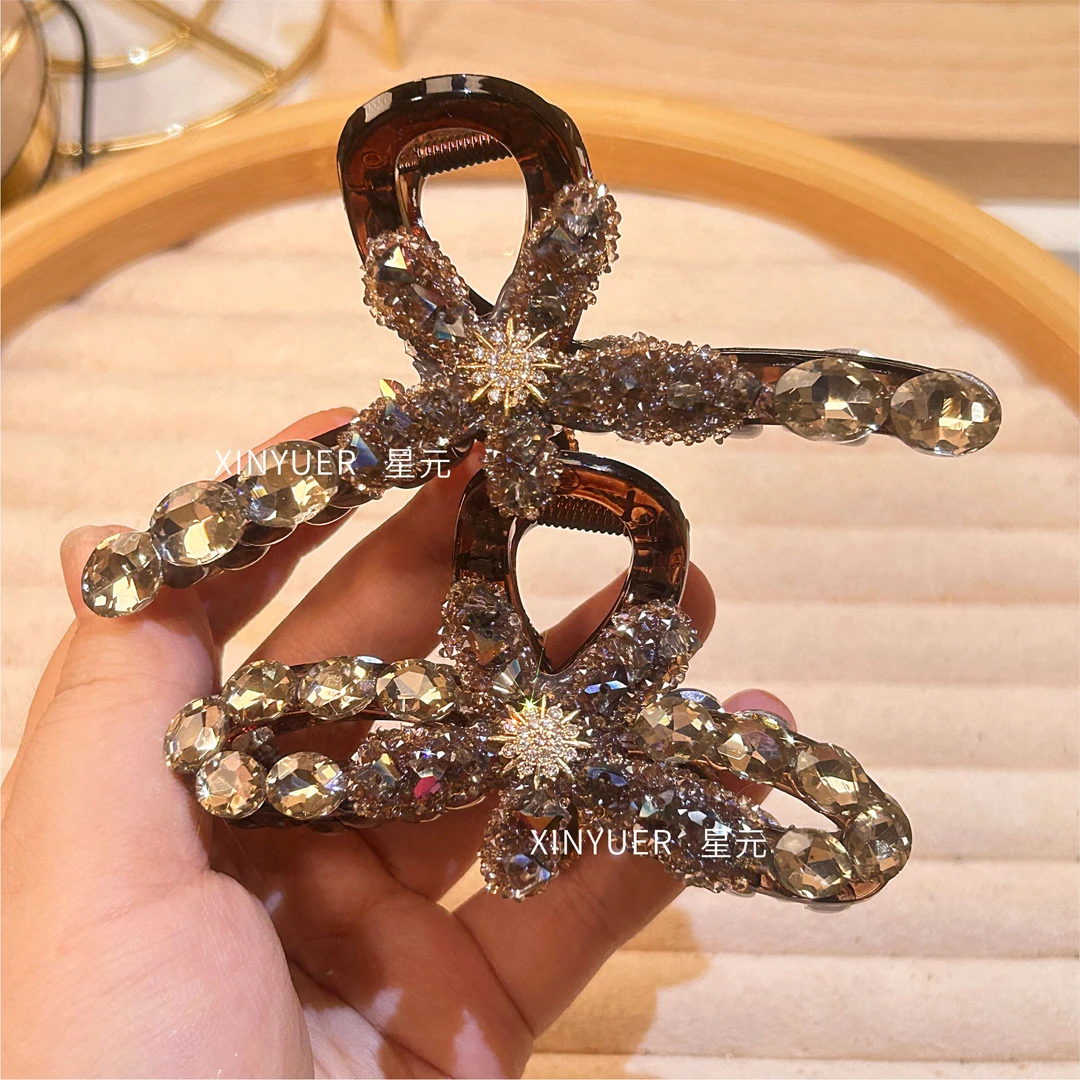 【1081】秋冬新款美拉德海星抓夹满钻后脑勺盘发发夹发饰百搭重工
