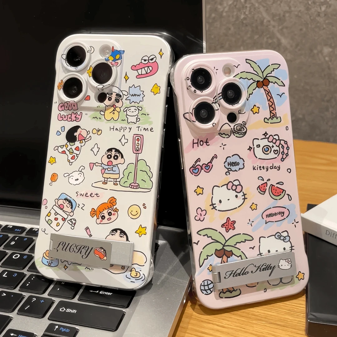 春游小新凯蒂适用苹果16vivo华为oppo小米iPhone15无边框手机硬壳