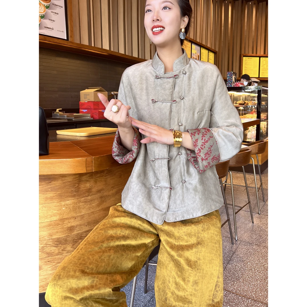 【老罗家】原创真丝棉衣女桑蚕丝短款棉服中国风双面穿加棉盘扣外套