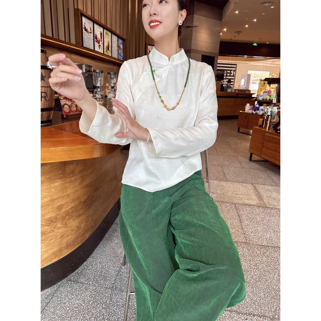 【老罗家】原创真丝衬衫女桑蚕丝花罗提花长袖新中式立领气质上衣