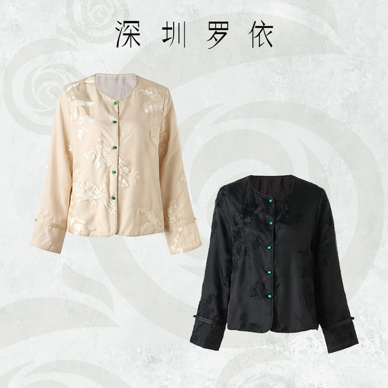 【深圳罗依】原创真丝外套女桑蚕丝欧根缎绣花中式宽松气质短款上衣