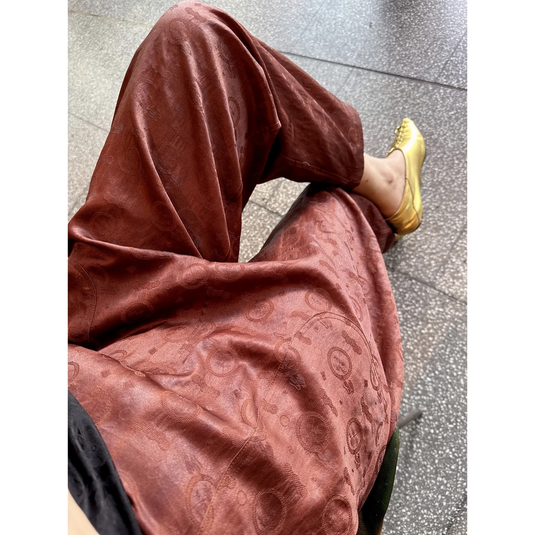 【老罗家】原创真丝休闲裤女桑蚕丝香云纱花罗提花宽松九分香蕉裤