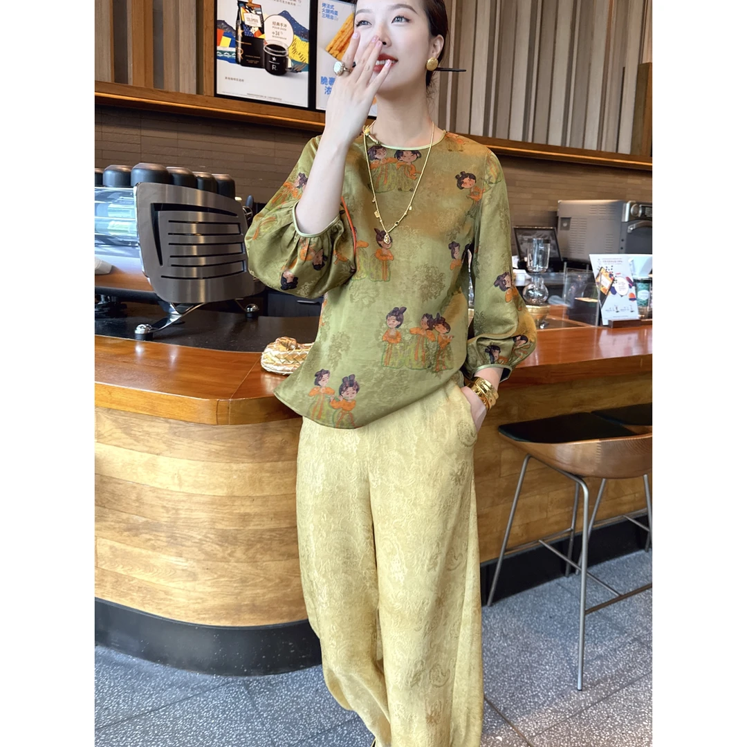 【老罗家】原创真丝衬衫女桑蚕丝香云纱唐人宽松圆领中式气质上衣