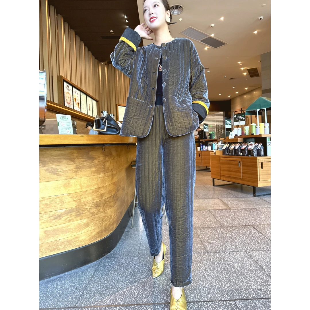 【老罗家】原创丝绒棉裤女桑蚕丝绒加棉显瘦萝卜裤保暖休闲百搭棉裤