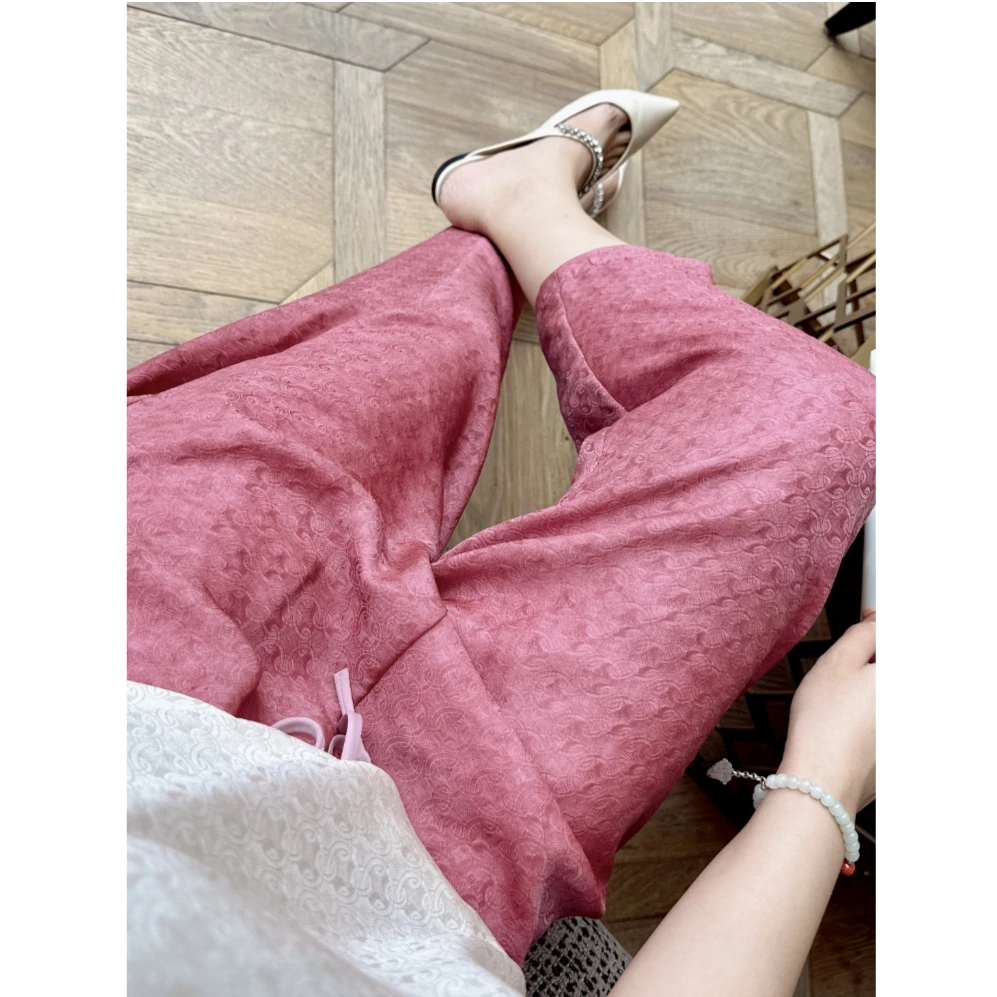 【老罗家】原创真丝休闲裤女高定桑蚕丝扎染提花气质显瘦九分哈伦裤