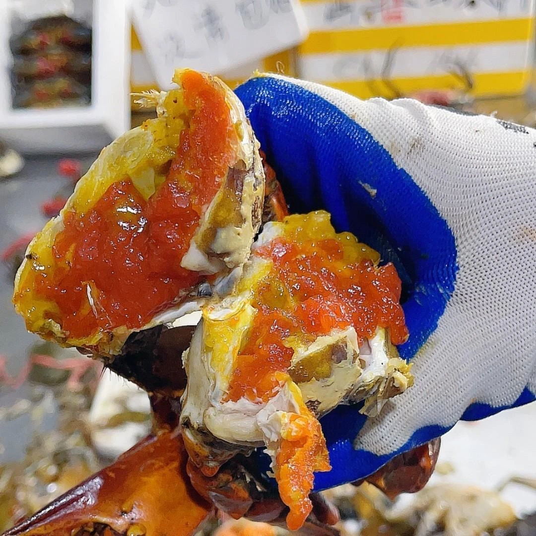 【包活包膏红膏蟹】直播现拍大母蟹单只重3.5-4两1对1拍不能放冰箱