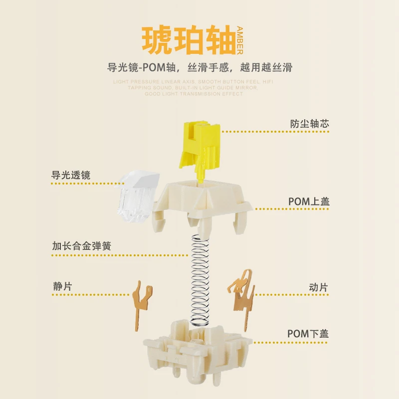 RK琥珀轴POM轴HIFI声优麻将音导光镜客制化机械键盘轴体热插拔