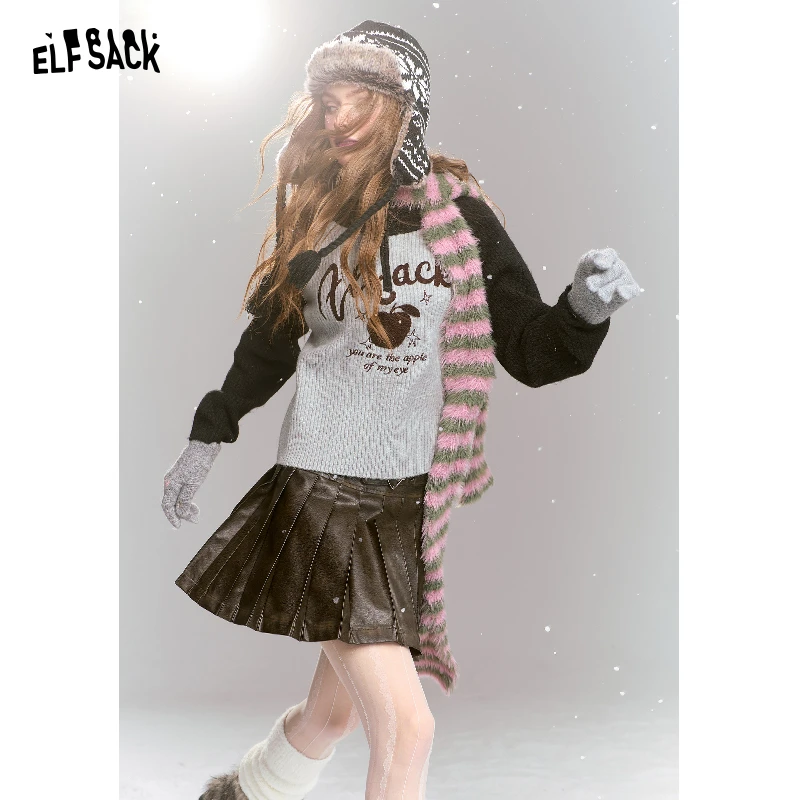 妖精的口袋苹果派对撞色插肩针织衫女2025修身显瘦24406041