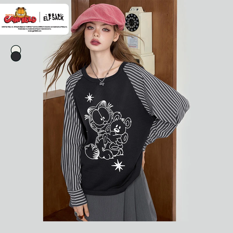 【加菲猫联名】妖精的口袋猫的私生活条纹针织衫女2024夏24205102