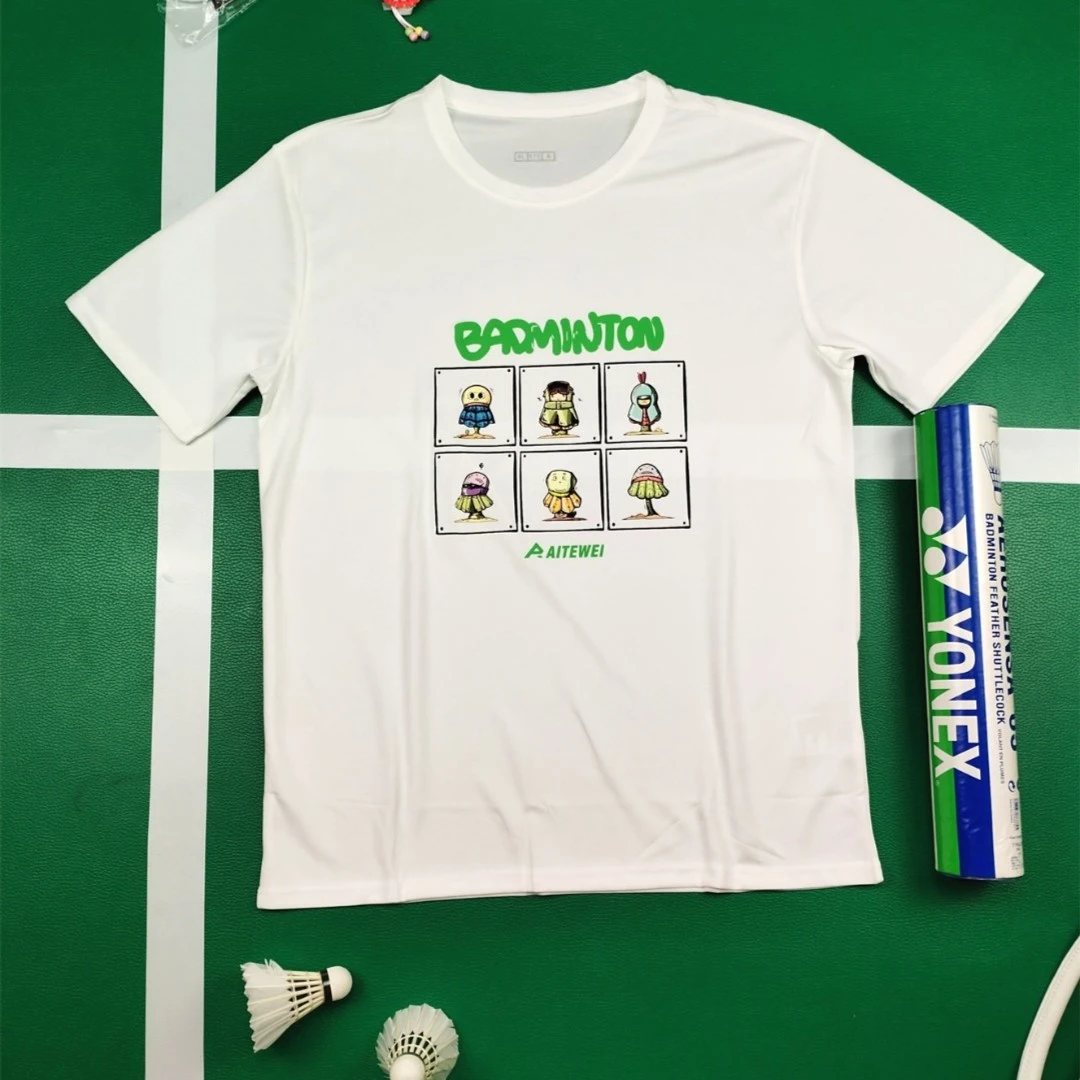 新款潮牌卡通男女羽毛球服透气速干运动文化衫T恤圆领短袖比赛服