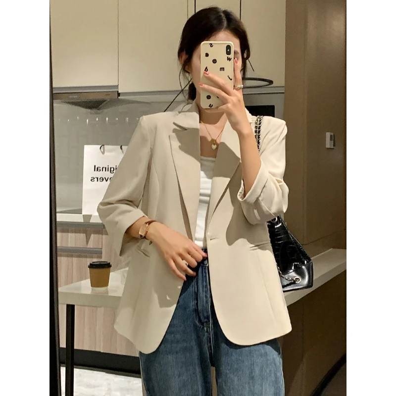 短款小西装外套女薄款2024春夏韩版新款小个子休闲七分袖西服上衣