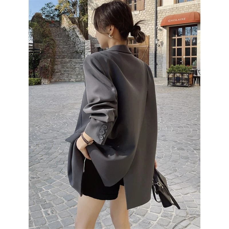 后背不规则灰色西装外套女春季2025新款高级感西服设计感小众显瘦