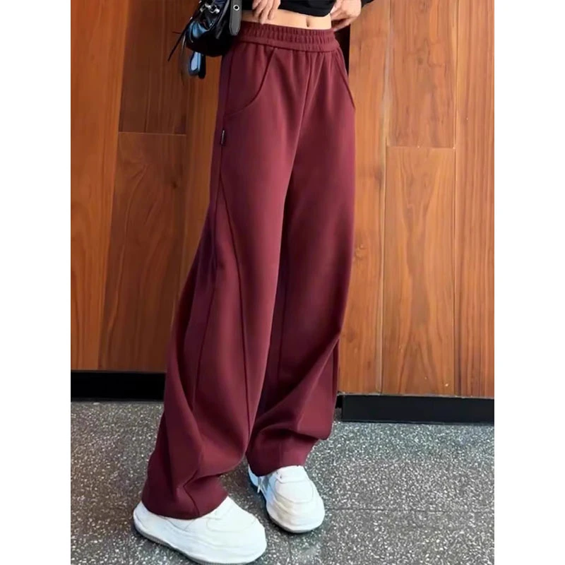小个子运动卫裤女春季2025年新款高腰垂感直筒裤休闲松紧腰阔腿裤