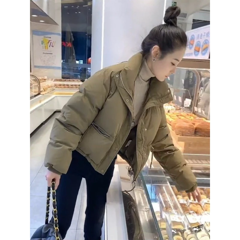 时尚简约网红棉服女2025冬季爆款新款小个子加厚面包服棉衣短外套