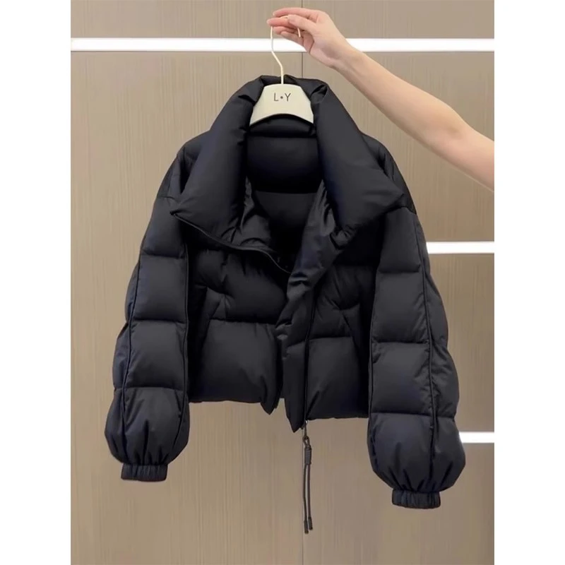 高级感加厚短款立领小众棉服外套女冬季2024新款时尚保暖黑色棉衣