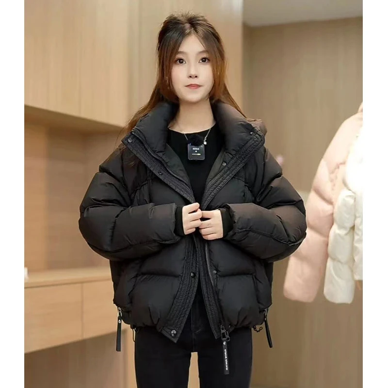 连帽黑色棉服外套女2025年冬季新款加厚面包服短款小个子保暖棉衣