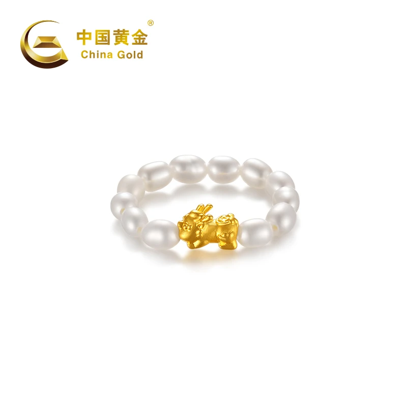 足金【中国黄金】A20201#足金招米来珍珠戒指经典时尚五金女孩