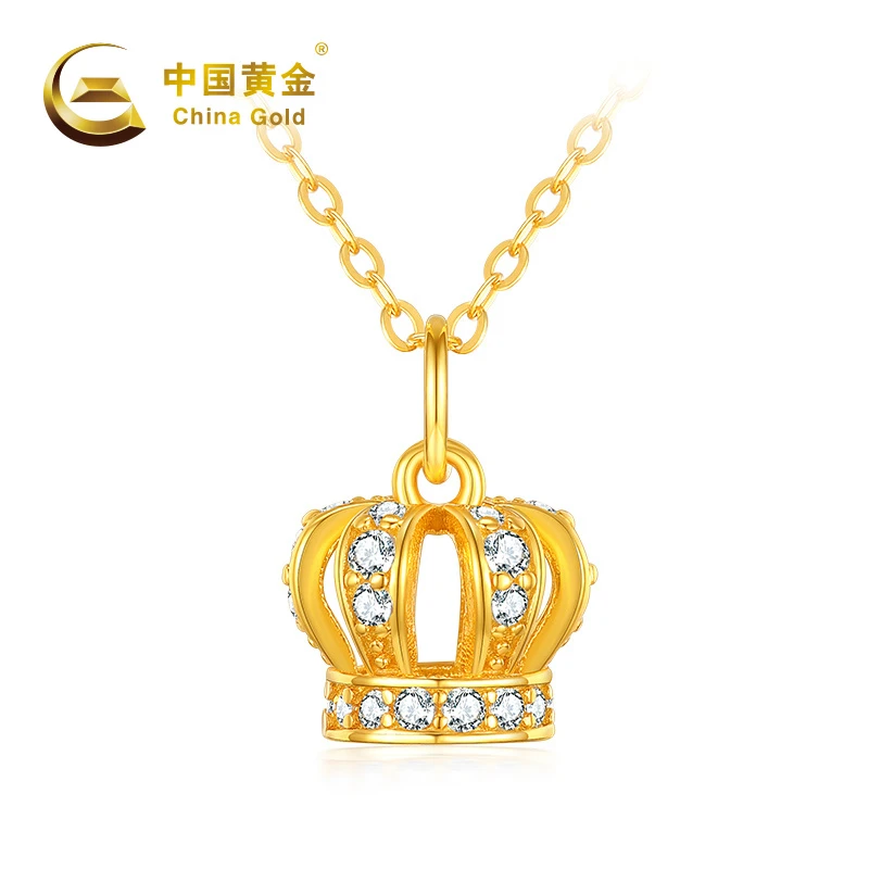 坠链均925银合成锆石 A20093# S925银镶皇冠套链五金女孩