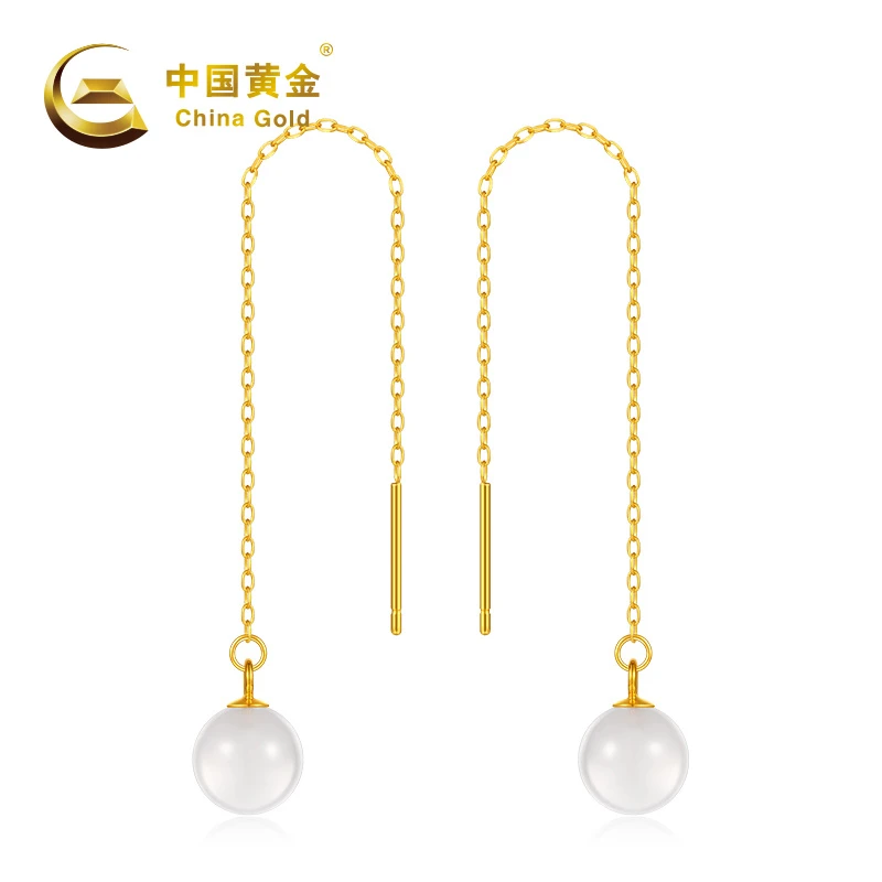 【中国黄金】A2760# 福豆 S925银玉髓耳钉耳线百搭五金女孩