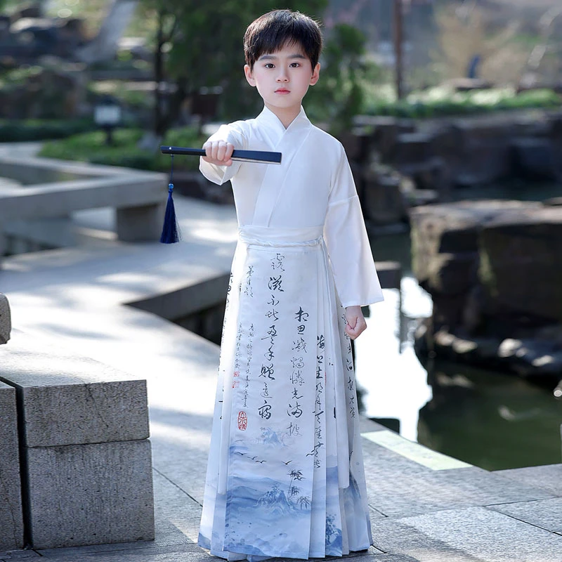 汉服男童马面裙古风儿童国学套装新款春秋男宝中国风唐装男孩古装