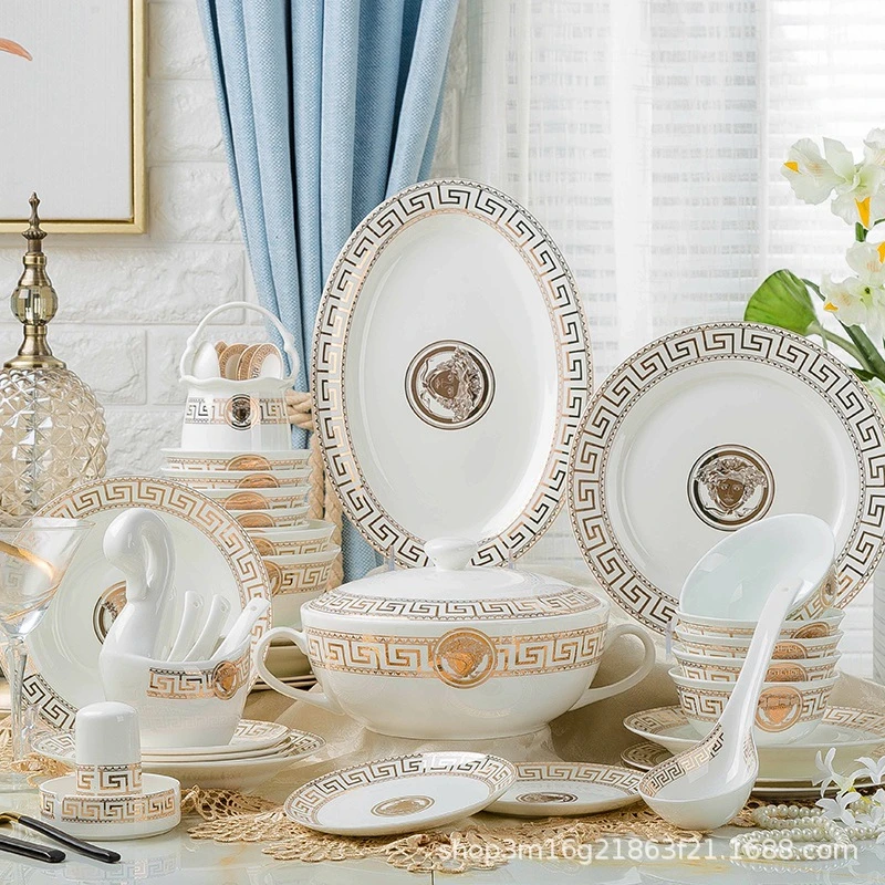 美式骨瓷餐具套碗景德镇陶瓷碗碟套装家用瓷碗 盘子 礼品开业活动