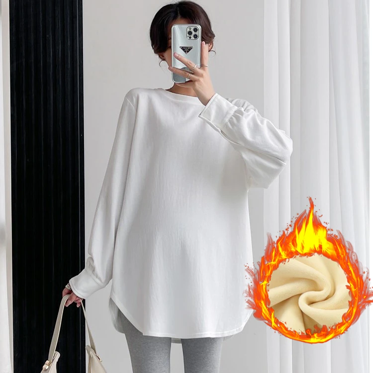 孕妇上衣秋冬加绒新款时尚宽松休闲大版孕妇t恤孕妇马甲时尚套装