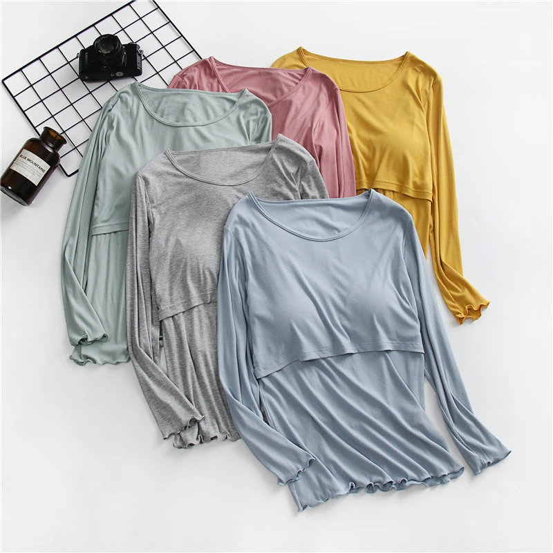 夏季月子服上衣薄款莫代尔孕妇喂奶睡衣家居宽松产后哺乳长袖春秋