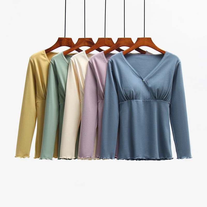 德绒秋冬月子服加绒长袖产后喂奶打底内衣产妇哺乳保暖服带胸垫款