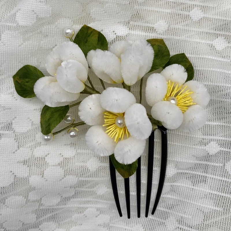 传统非遗手工蚕丝绒花梨花山茶花发钗发梳发簪古风汉服配饰