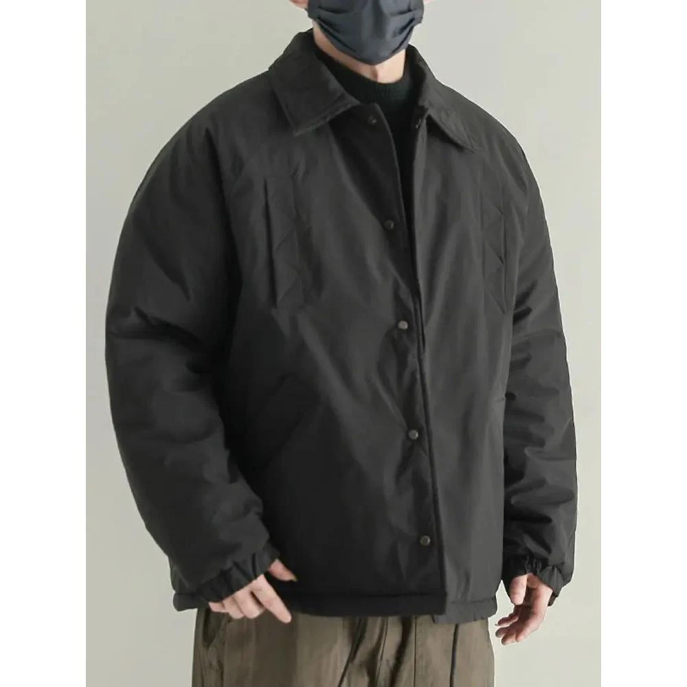 外套加厚冬季日系纯色教练夹克棉袄工装复古棉衣翻领潮牌宽松棉服