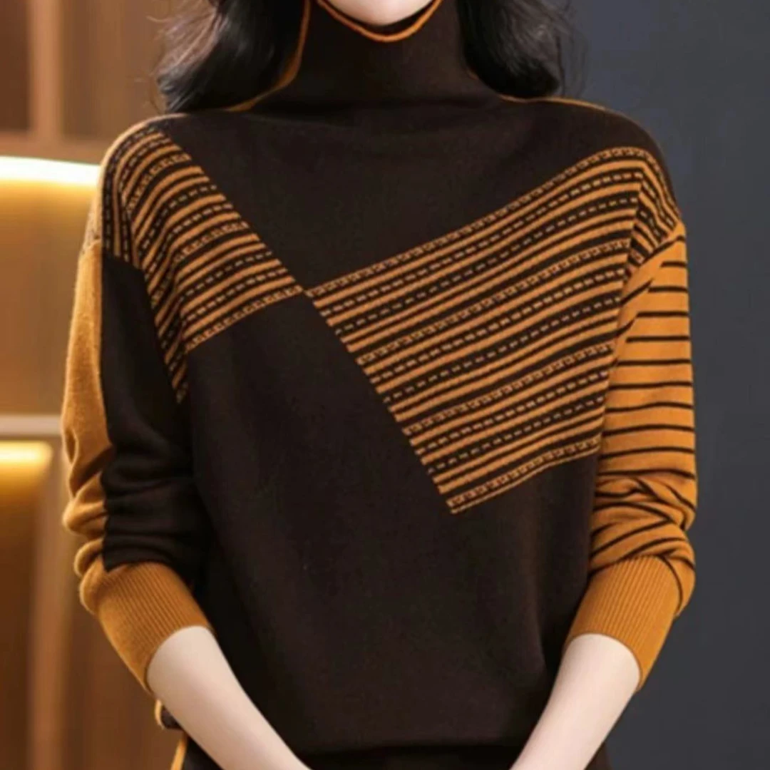 半高领条纹毛衣女装长袖针织打底衫2024春季时尚洋气保暖内搭上衣