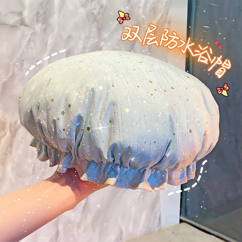 数家珍双层浴帽防水洗澡头套家用女夏沐浴帽儿童发套厨房发膜专用