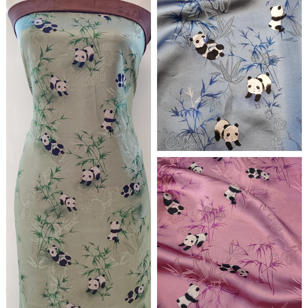 锦尚 熊猫抱竹香云纱 纯植物纤维天丝旗袍连衣裙高端定制服装面料