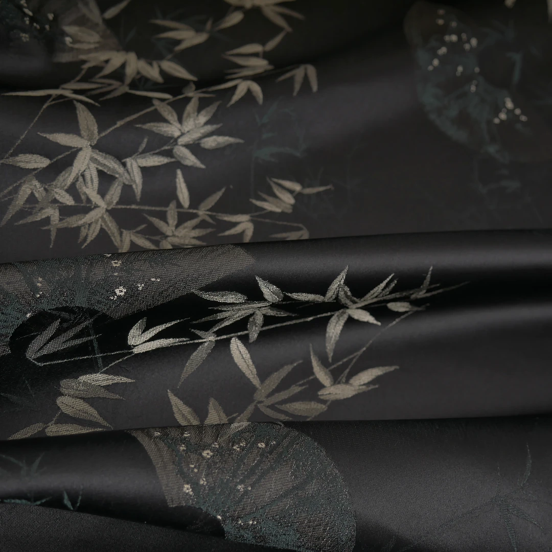 锦尚【玉竹折扇】新宋锦黑色系高级优雅 同款提花色织服装面料