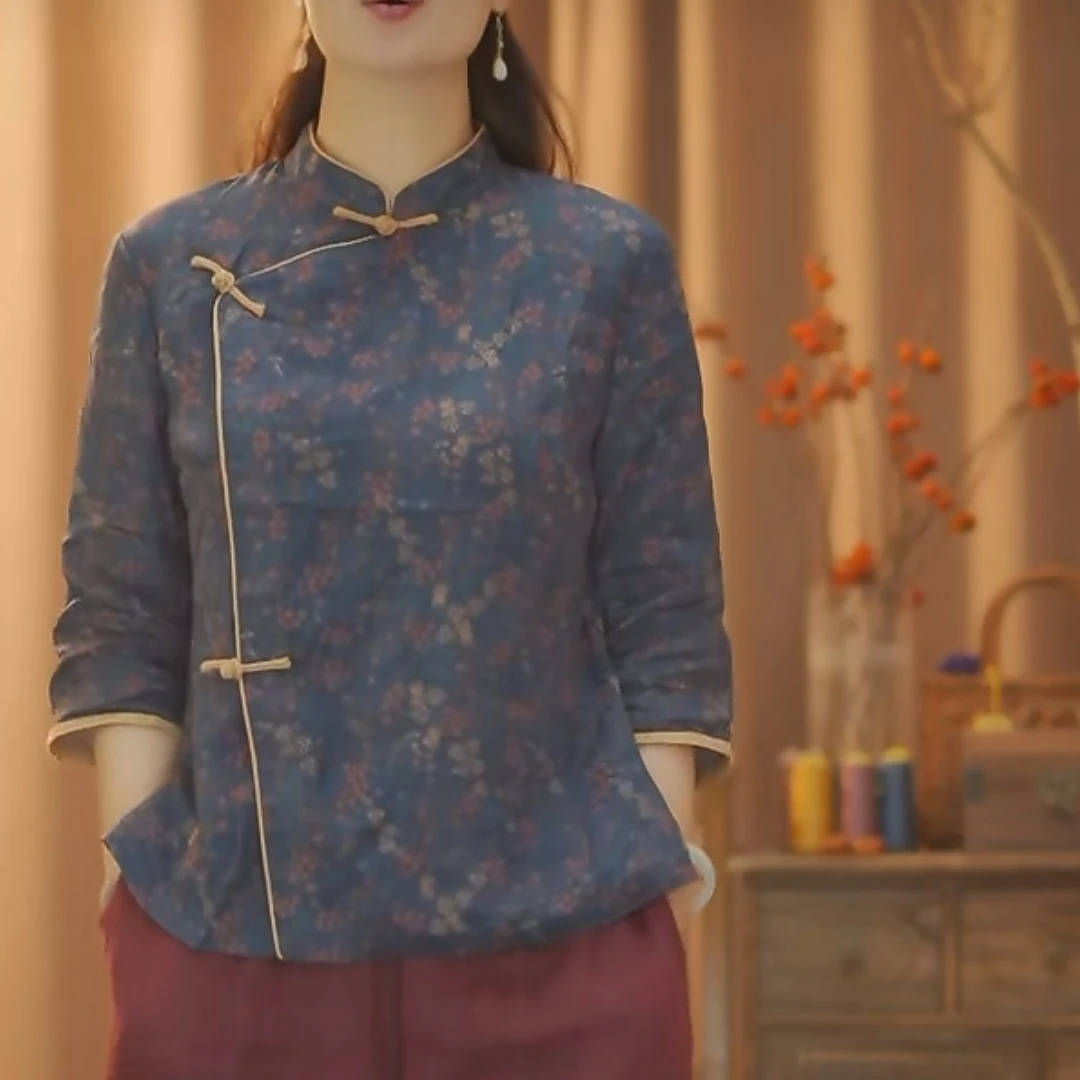 050三色苎麻复古小上衣