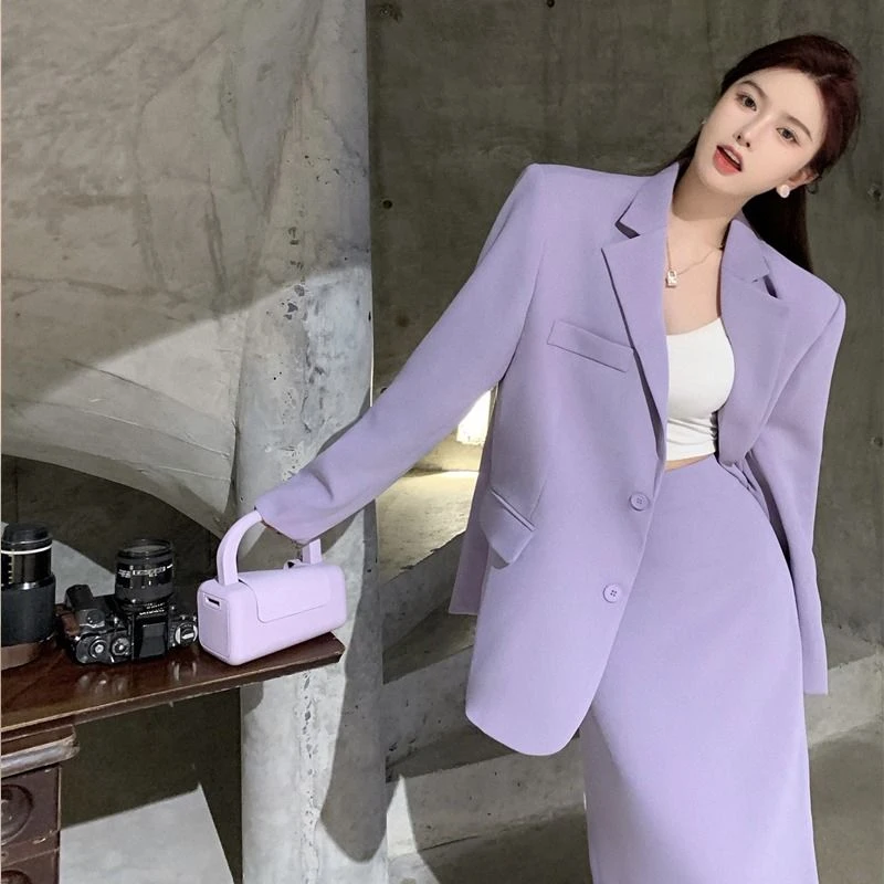 高级感香芋紫西装外套女2025年秋季新款韩版宽松垫肩长袖西服上衣