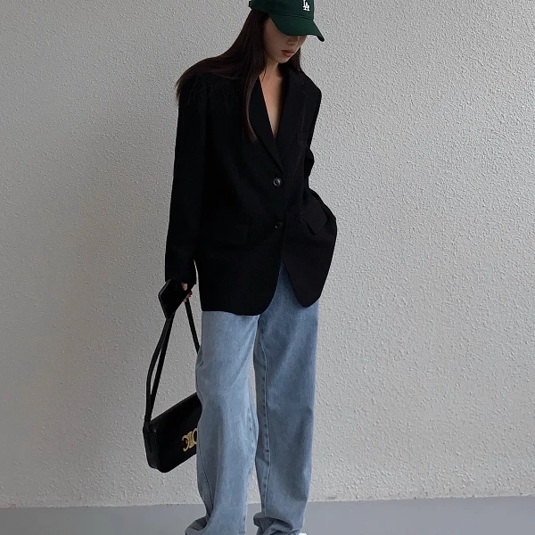 黑色西装外套女2025秋冬季新款韩版宽松复古垫肩休闲显瘦小西服女