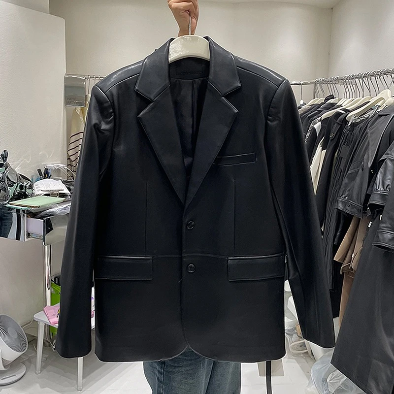 海宁皮衣外套女黑色西装休闲高级感爆款2025新款网红款宽松西服女