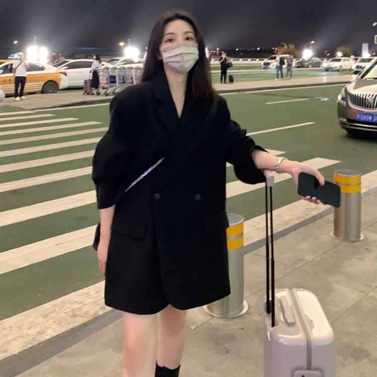黑色西装外套女高级感2025秋冬新款宽松休闲廓形oversize大码西服