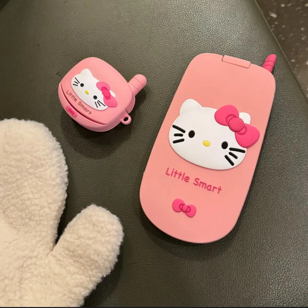 可爱卡通粉粉kt猫翻盖适用苹果14手机壳补妆镜iPhone15保护套硅胶